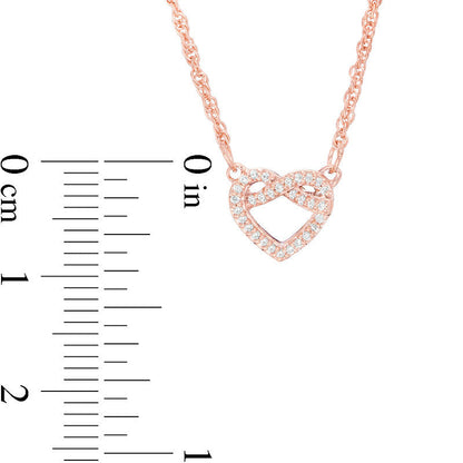 0.07 CT. T.W. Natural Diamond Love Knot Heart Necklace in 10K Rose Gold - 17.6