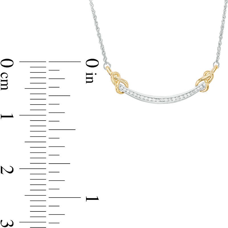 0.17 CT. T.W. Natural Diamond Love Knot Curved Bar Necklace in Sterling Silver and 10K Yellow Gold - 16.43
