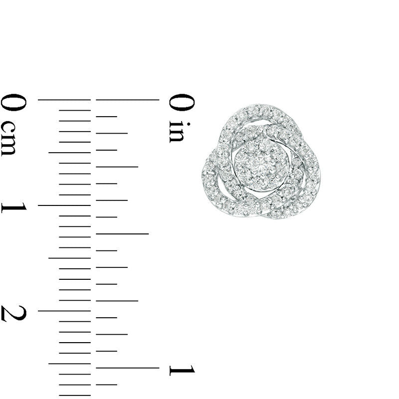 0.63 CT. T.W. Diamond Frame Love Knot Stud Earrings in 10K White Gold