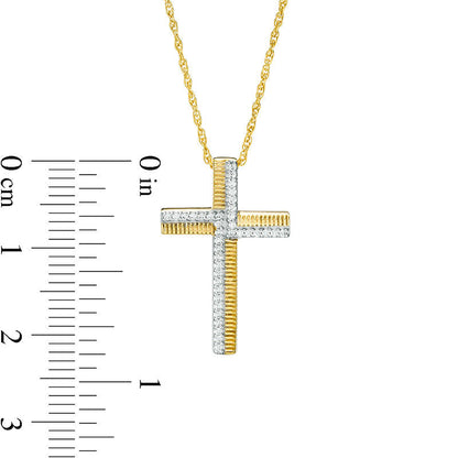 0.13 CT. T.W. Natural Diamond and Textured Cross Pendant in Sterling Silver with 14K Gold Plate