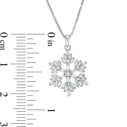 0.25 CT. T.W. Baguette and Round Natural Diamond Snowflake Pendant in Sterling Silver