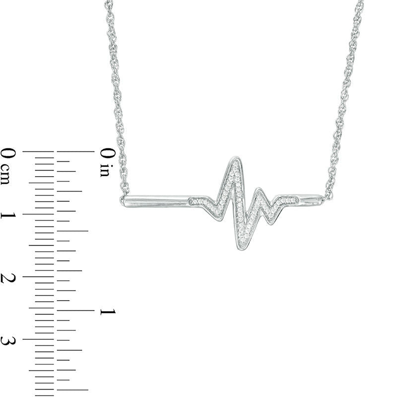 0.1 CT. T.W. Natural Diamond Heartbeat Bar Necklace in Sterling Silver - 16.7
