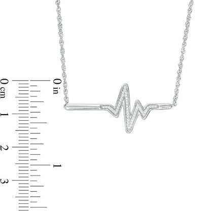 0.1 CT. T.W. Natural Diamond Heartbeat Bar Necklace in Sterling Silver - 16.7