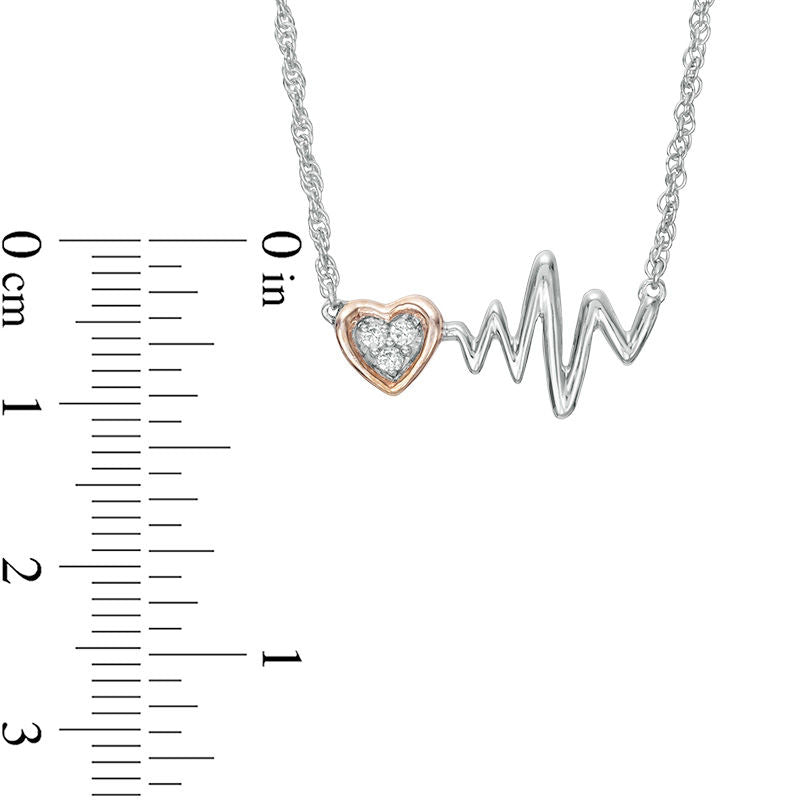 0.05 CT. T.W. Natural Diamond Heartbeat and Heart Necklace in Sterling Silver and 10K Rose Gold - 17.15