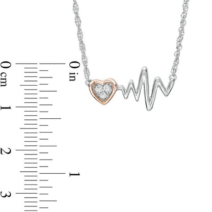 0.05 CT. T.W. Natural Diamond Heartbeat and Heart Necklace in Sterling Silver and 10K Rose Gold - 17.15
