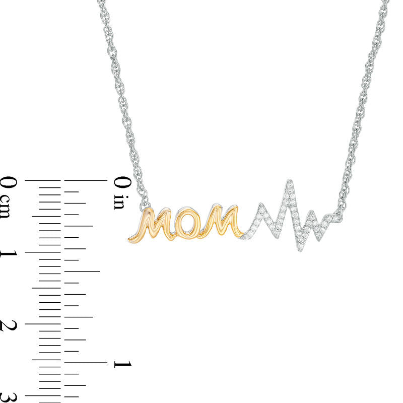 0.1 CT. T.W. Natural Diamond MOM" Heartbeat Necklace in Sterling Silver and 10K Yellow Gold - 16.85""