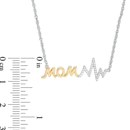 0.1 CT. T.W. Natural Diamond MOM" Heartbeat Necklace in Sterling Silver and 10K Yellow Gold - 16.85""
