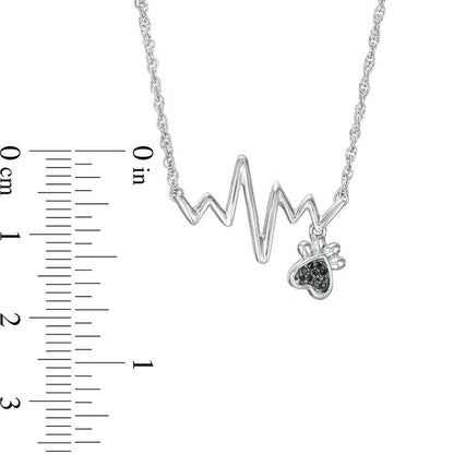 Enhanced Black Natural Diamond Accent Heartbeat and Paw Print Dangle Necklace in Sterling Silver - 17.25