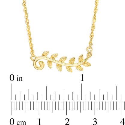 Sideways Leaf Vine Necklace in 10K Yellow Gold