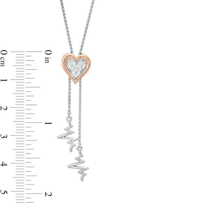 Natural Diamond Accent Heart and Heartbeat Lariat Bolo Necklace in Sterling Silver and 10K Rose Gold - 26.5