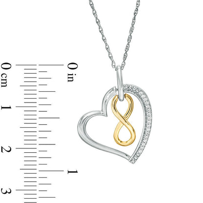 0.05 CT. T.W. Natural Diamond Looped Infinity Tilted Heart Pendant in Sterling Silver and 10K Yellow Gold