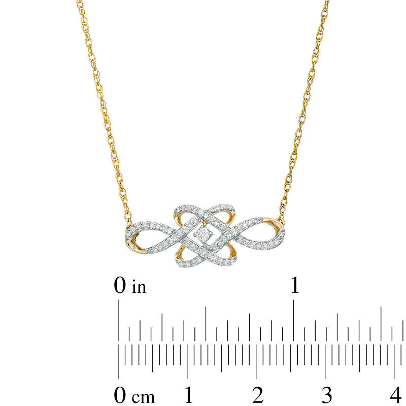 0.2 CT. T.W. Natural Diamond Woven Knot Necklace in 10K Yellow Gold - 17