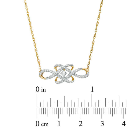 0.2 CT. T.W. Natural Diamond Woven Knot Necklace in 10K Yellow Gold - 17