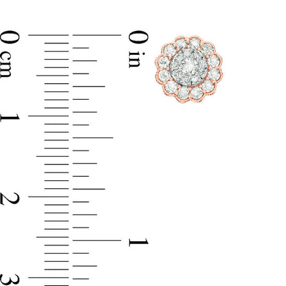 0.5 CT. T.W. Composite Diamond Scallop Frame Vintage-Style Stud Earrings in 10K Two-Tone Gold