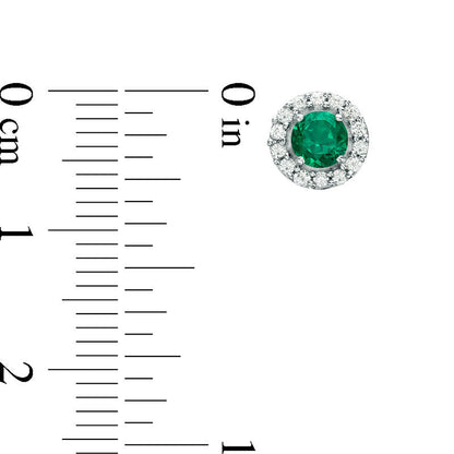 4.0mm Emerald and White Topaz Frame Stud Earrings in 10K White Gold