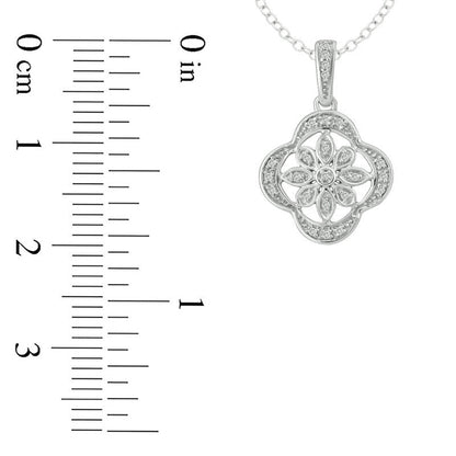 Natural Diamond Accent Clover Frame Flower Pendant in Sterling Silver