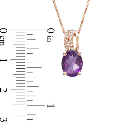 Oval Amethyst and White Topaz Split Loop Pendant in Sterling Silver with 18K Rose Gold Plate