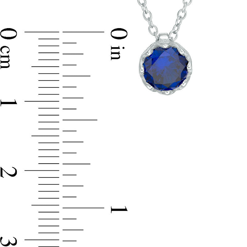 7.0mm Lab-Created Blue Sapphire Solitaire Floral Pendant in Sterling Silver - 19.5