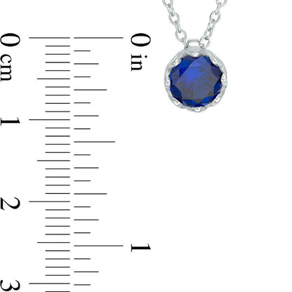 7.0mm Lab-Created Blue Sapphire Solitaire Floral Pendant in Sterling Silver - 19.5