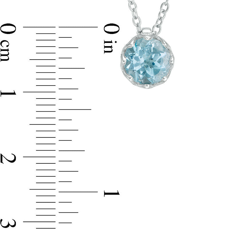 7.0mm Blue Topaz Solitaire Floral Pendant in Sterling Silver - 19.5