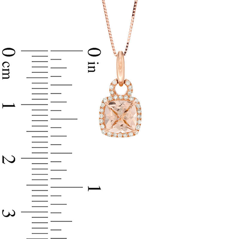 6.0mm Cushion-Cut Morganite and 0.1 CT. T.W. Natural Diamond Frame Buckle Pendant in 10K Rose Gold