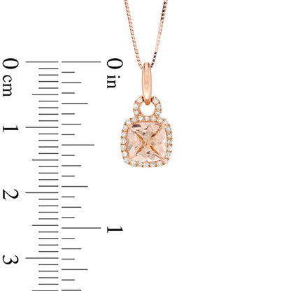 6.0mm Cushion-Cut Morganite and 0.1 CT. T.W. Natural Diamond Frame Buckle Pendant in 10K Rose Gold
