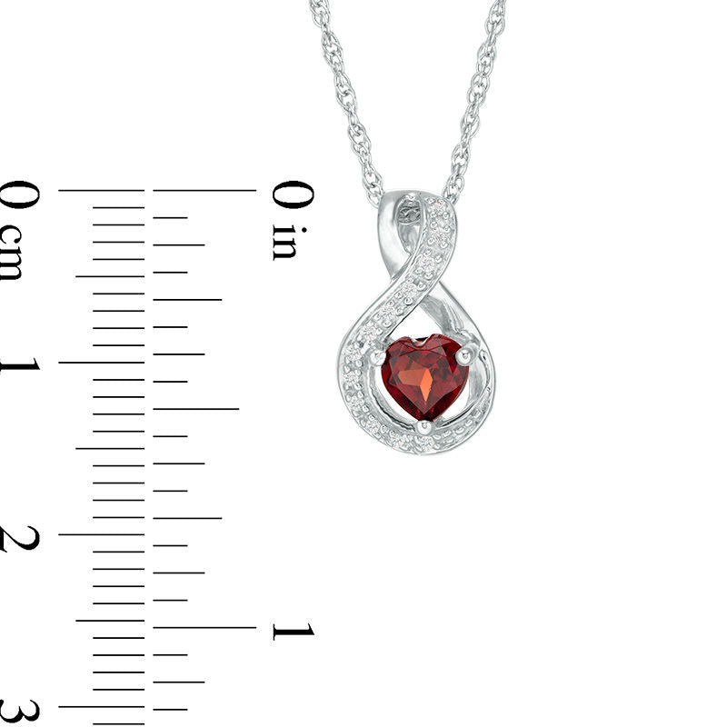 5.0mm Heart-Shaped Garnet and 0.05 CT. T.W. Natural Diamond Infinity Pendant in Sterling Silver