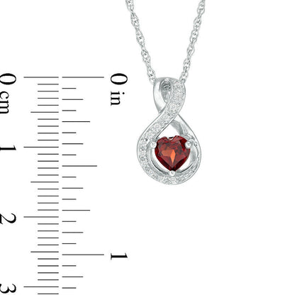 5.0mm Heart-Shaped Garnet and 0.05 CT. T.W. Natural Diamond Infinity Pendant in Sterling Silver