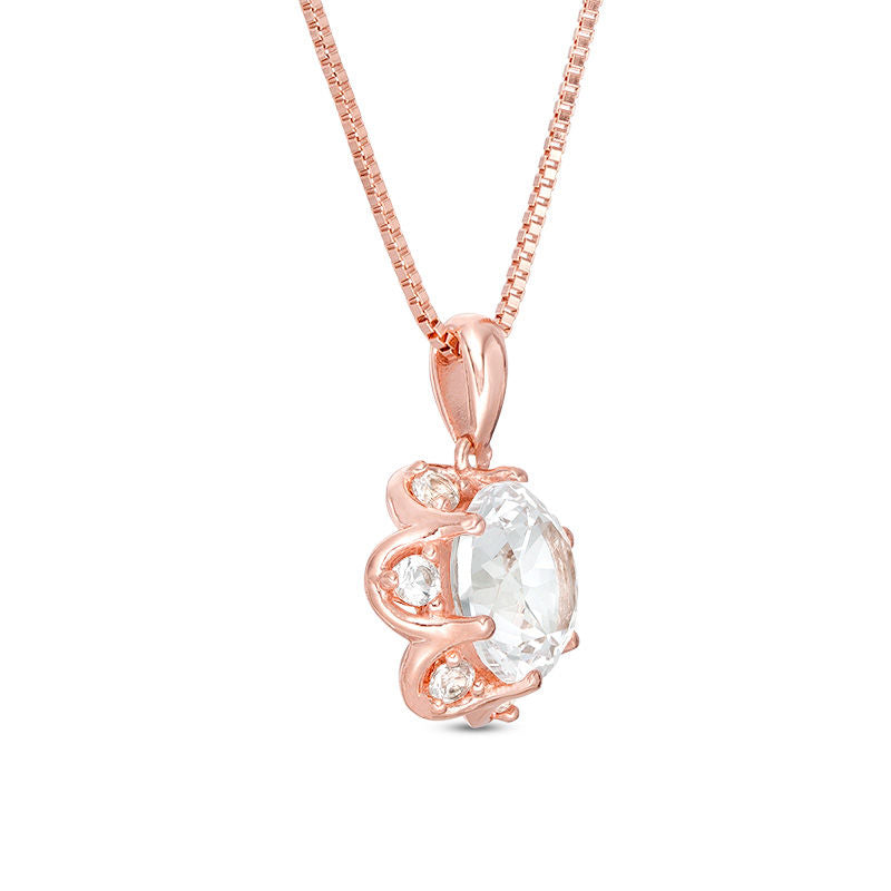 8.0mm Lab-Created White Sapphire Flower Frame Pendant in Sterling Silver with 18K Rose Gold Plate