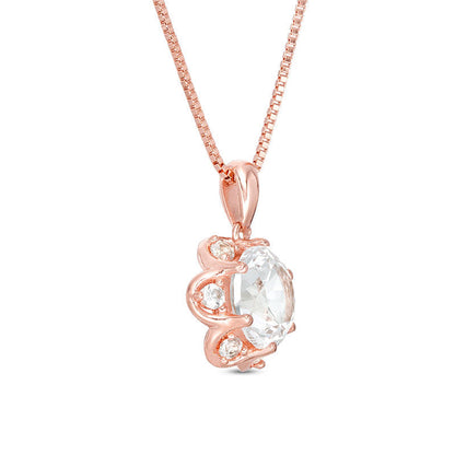 8.0mm Lab-Created White Sapphire Flower Frame Pendant in Sterling Silver with 18K Rose Gold Plate