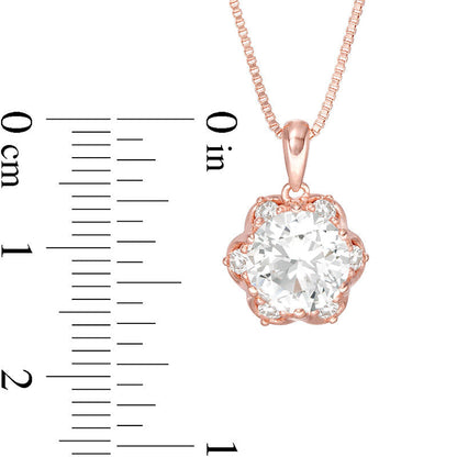 8.0mm Lab-Created White Sapphire Flower Frame Pendant in Sterling Silver with 18K Rose Gold Plate