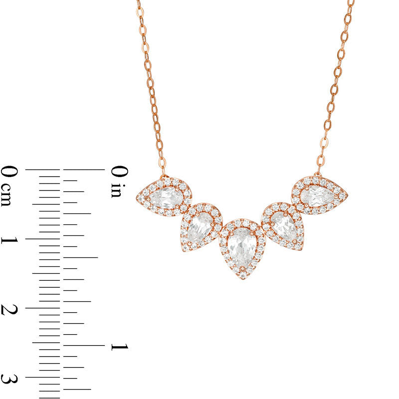 Pear-Shaped Lab-Created White Sapphire Five Stone Frame Necklace in 10K Rose Gold - 16.5