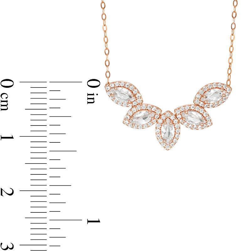 Marquise Lab-Created White Sapphire Five Stone Frame Necklace in 10K Rose Gold - 16.5