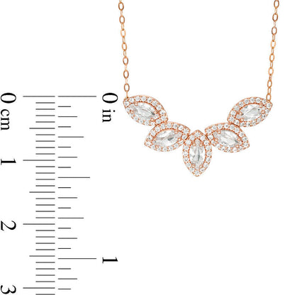 Marquise Lab-Created White Sapphire Five Stone Frame Necklace in 10K Rose Gold - 16.5