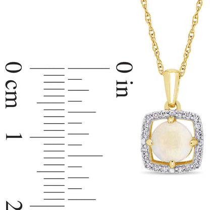 6.0mm Opal and 0.1 CT. T.W. Natural Diamond Cushion Frame Pendant in 10K Yellow Gold - 17