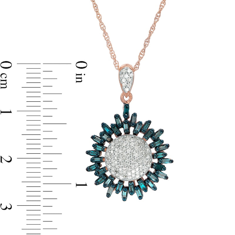 0.75 CT. T.W. Enhanced Blue and White Composite Natural Diamond Sunburst Pendant in 10K Rose Gold