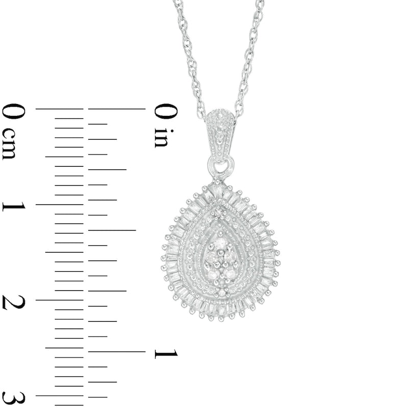 0.33 CT. T.W. Composite Baguette and Round Natural Diamond Pear-Shaped Frame Pendant in 10K White Gold