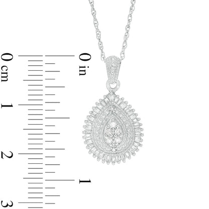 0.33 CT. T.W. Composite Baguette and Round Natural Diamond Pear-Shaped Frame Pendant in 10K White Gold