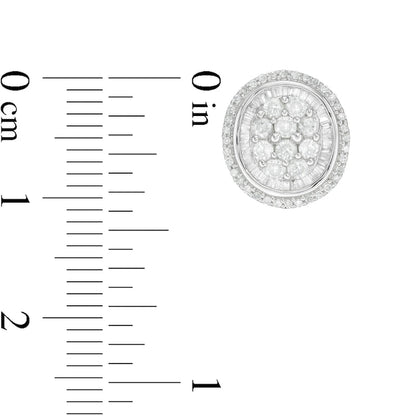 1.5 CT. T.W. Composite Baguette and Round Diamond Oval Frame Stud Earrings in 10K White Gold