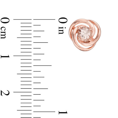 Morganite Solitaire Swirl Stud Earrings in 10K Rose Gold