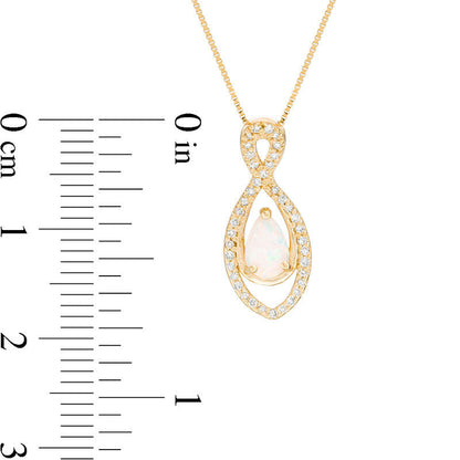 Pear-Shaped Lab-Created Opal and 0.13 CT. T.W. Diamond Infinity Pendant in 10K Yellow Gold