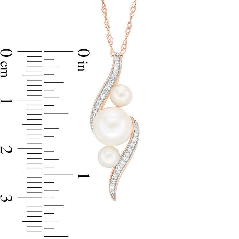 Cultured Freshwater Pearl and 0.13 CT. T.W. Natural Diamond Three Stone Bypass Pendant in 10K Rose Gold - 17
