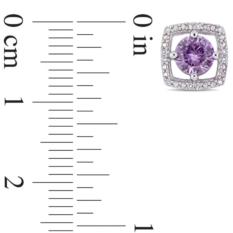 5.0mm Lab-Created Alexandrite and 0.07 CT. T.W. Diamond Cushion Frame Stud Earrings in 10K White Gold
