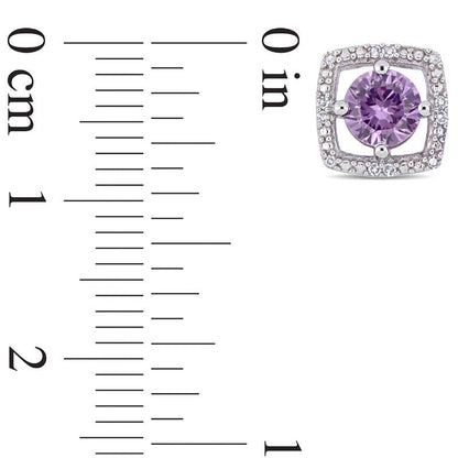 5.0mm Lab-Created Alexandrite and 0.07 CT. T.W. Diamond Cushion Frame Stud Earrings in 10K White Gold