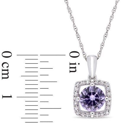 6.0mm Lab-Created Alexandrite and 0.1 CT. T.W. Diamond Cushion Frame Pendant in 10K White Gold - 17