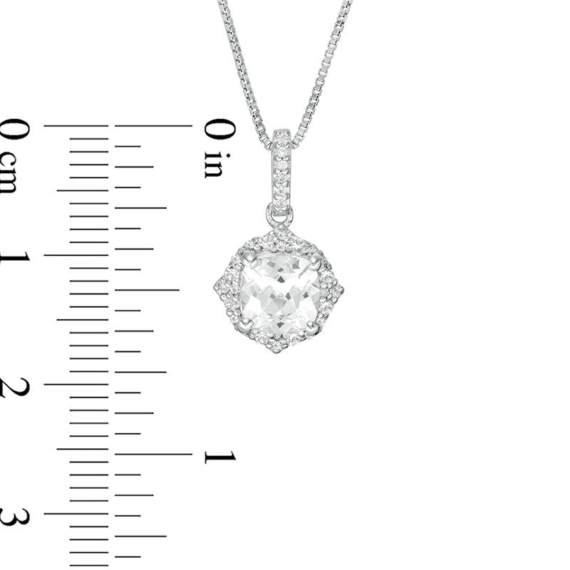 6.0mm Cushion-Cut Lab-Created White Sapphire Quatrefoil Frame Pendant in Sterling Silver