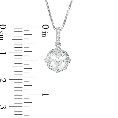 6.0mm Cushion-Cut Lab-Created White Sapphire Quatrefoil Frame Pendant in Sterling Silver