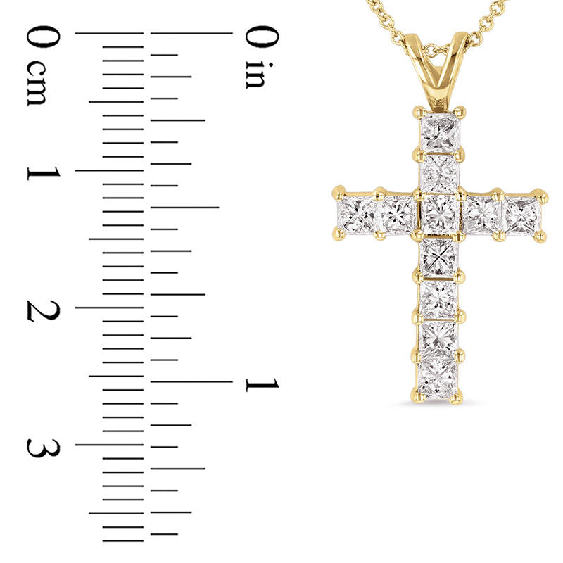 1.5 CT. T.W. Princess-Cut Natural Diamond Cross Pendant in 14K Gold (H/SI1)