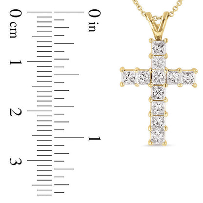 1.5 CT. T.W. Princess-Cut Natural Diamond Cross Pendant in 14K Gold (H/SI1)