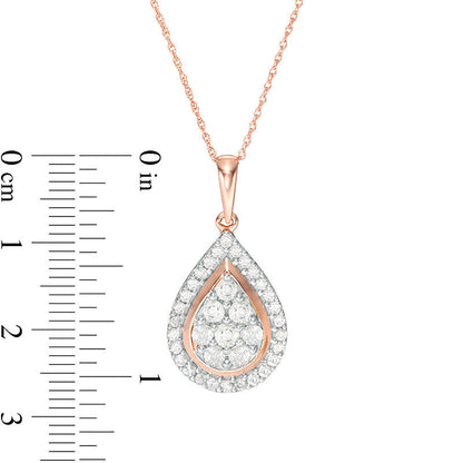 1 CT. T.W. Composite Natural Diamond Teardrop Frame Pendant in 10K Rose Gold